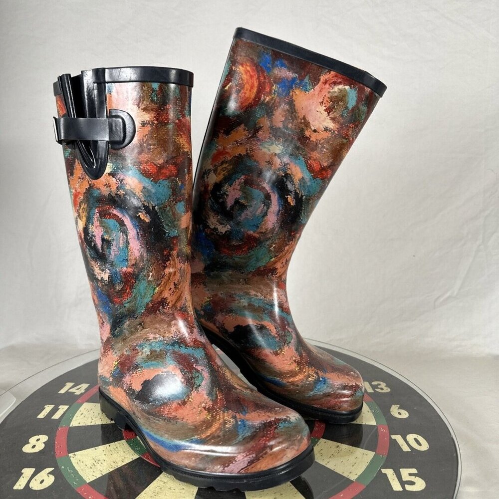 Nomad Rain Boots Puddles II Printed Rubber Pull On Round Toe Shoes Outdoor WMN 8